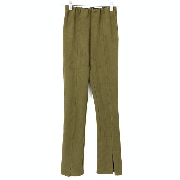 Avec les Filles Women's Size XS Slit Ankle Faux Suede High Rise Pants Olive - Picture 1 of 6
